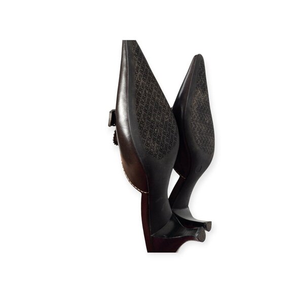 BCBGirls Brown Pointed Toe Kitten Heel Loafer Mules With Buckle Detail SZ 7.5 - Picture 13 of 14